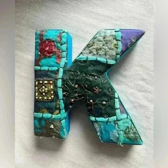 Decorative Letter K Boho Bohemian Blue Textured Home Decor Kids Children - Picture 3 of 8